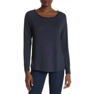 Gibson Ruffled Edge Raglan‎ Pullover Navy